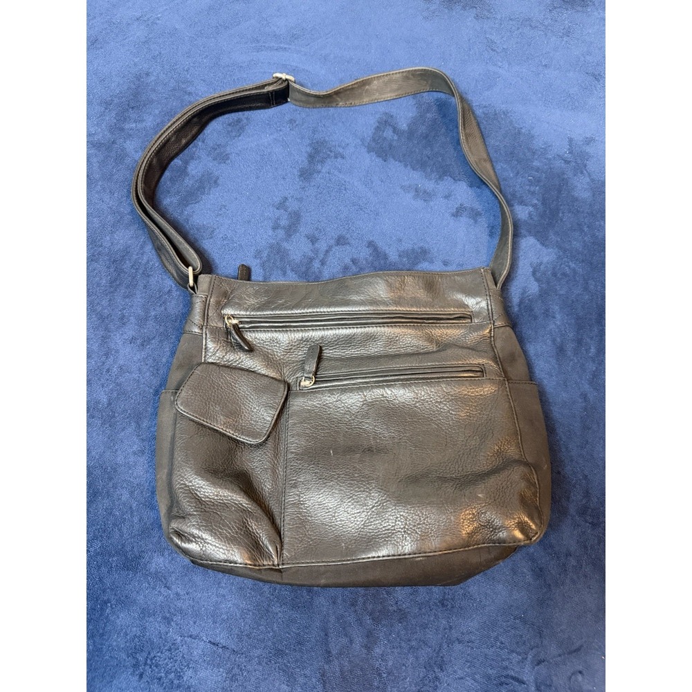 Vintage Fossil Black Leather Shoulder Bag Suede Trim Y2K Purse